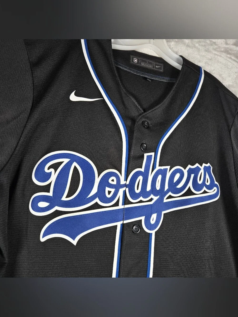Nike Los Angeles Dodgers Button Up Jersey Mens Size Large L Black Lights Out